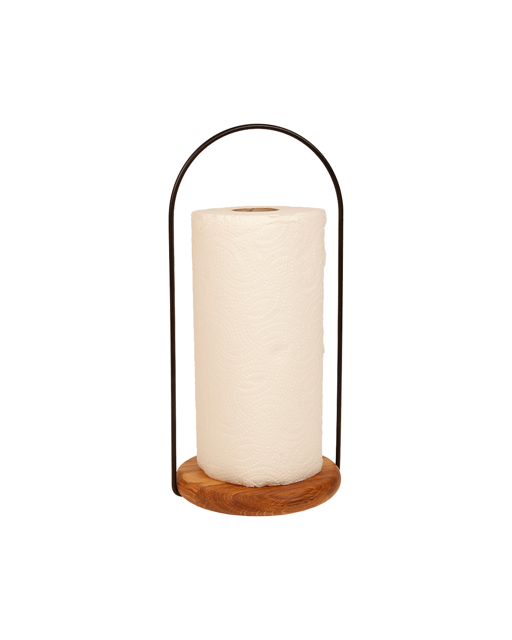 Support De Papier Essuie-tout élégant - Poteau Bois Massif, Base Fonte Noire Ornée, Bouton Cristal - Stable, Protecteur Surfaces