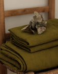 Housse de couette lin lavé olive - Maison Farigoulette