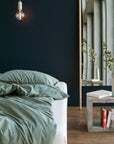 Housse de couette Louise percale de coton bio vert épicéa - lavie