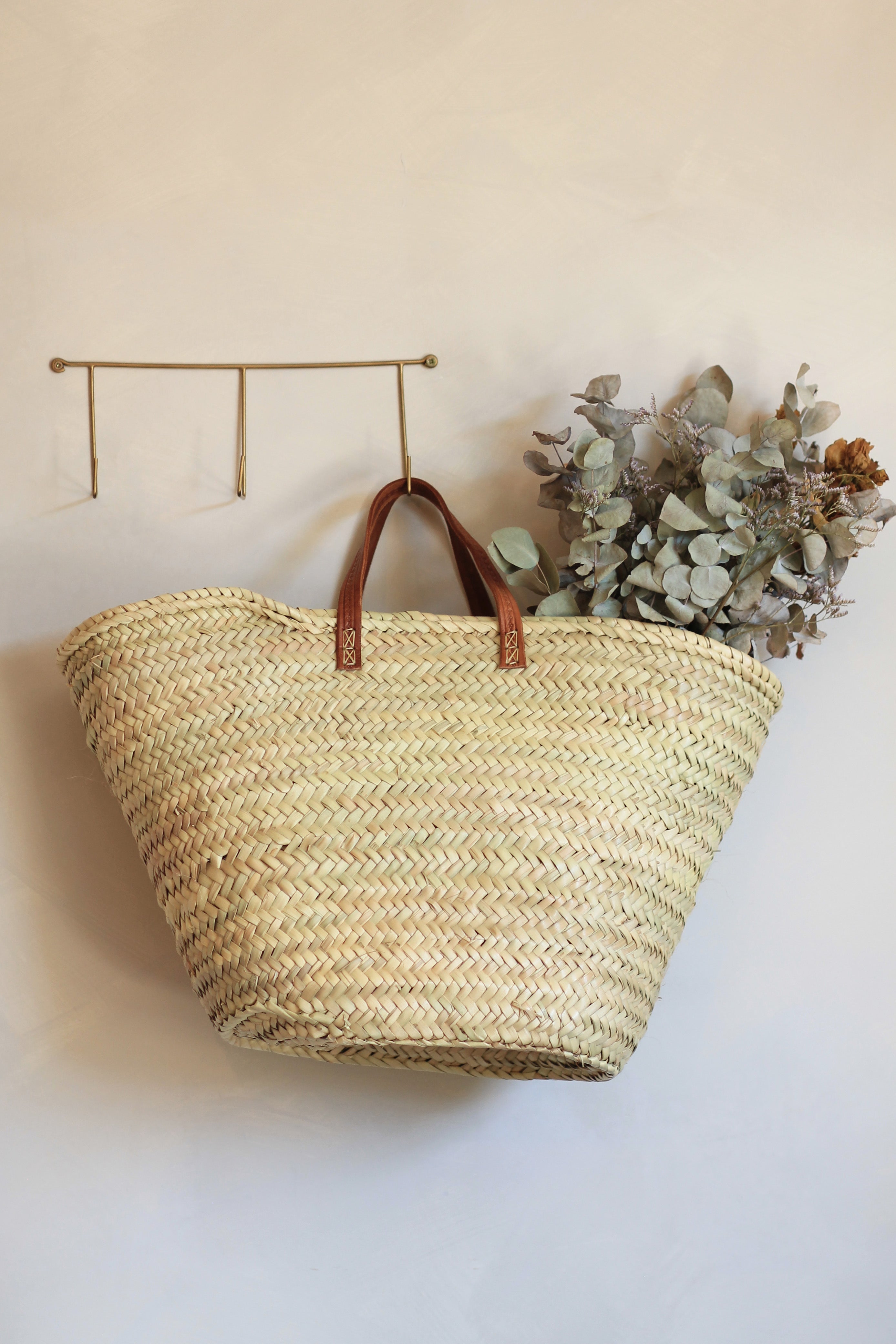 Basket Panier Osier Cuir Panier Anses Courtes En Cuir – MAISON