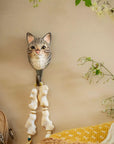 Patère murale animal bois sculpté à la main - Chat gris