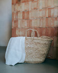 Serviette de bain en lin nid d'abeille blanc - Maison Farigoulette