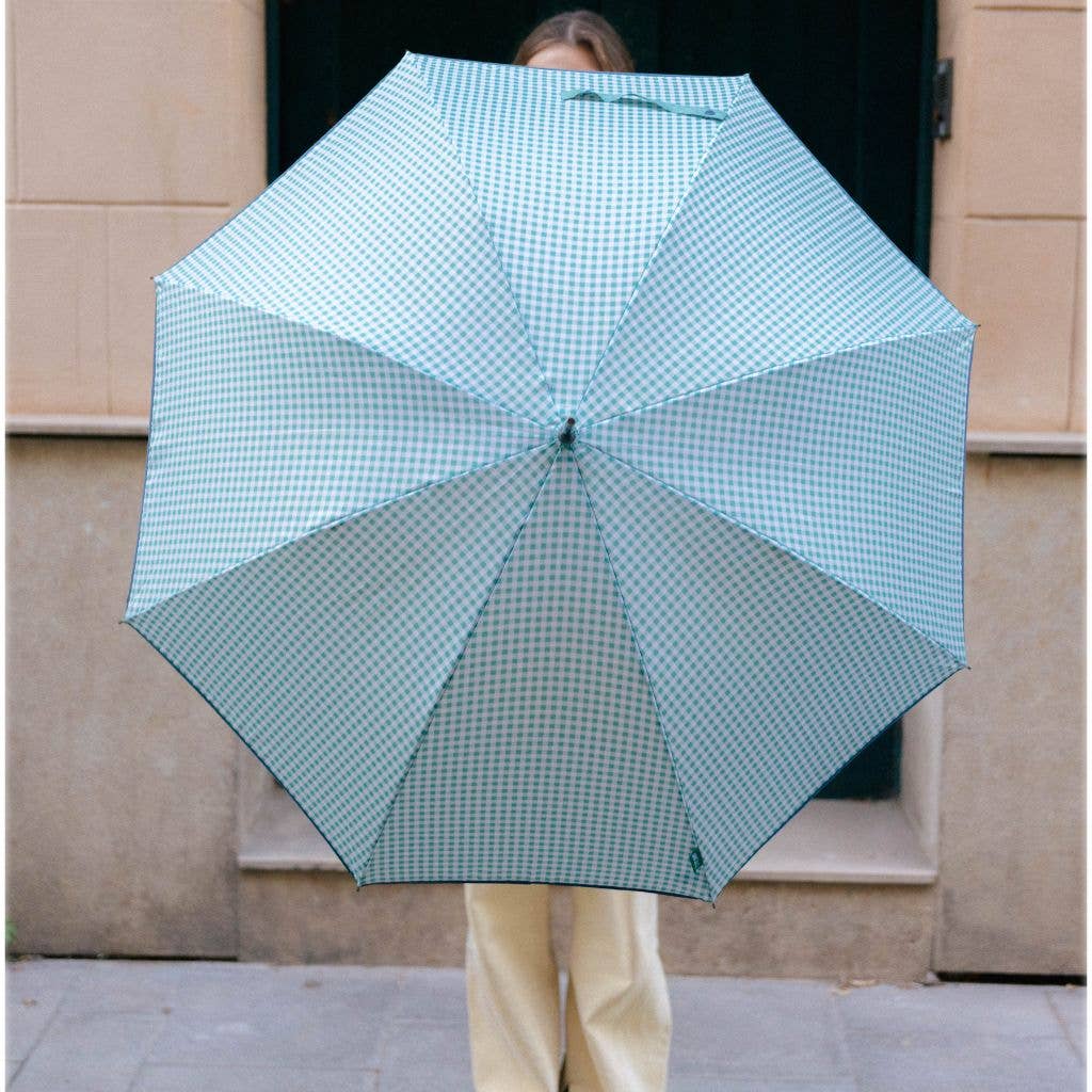 Parapluie long anti-vent - Vichy vert