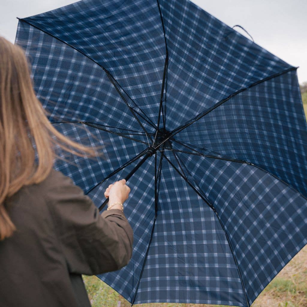 Parapluie pliant XL anti-vent - Écossais bleu