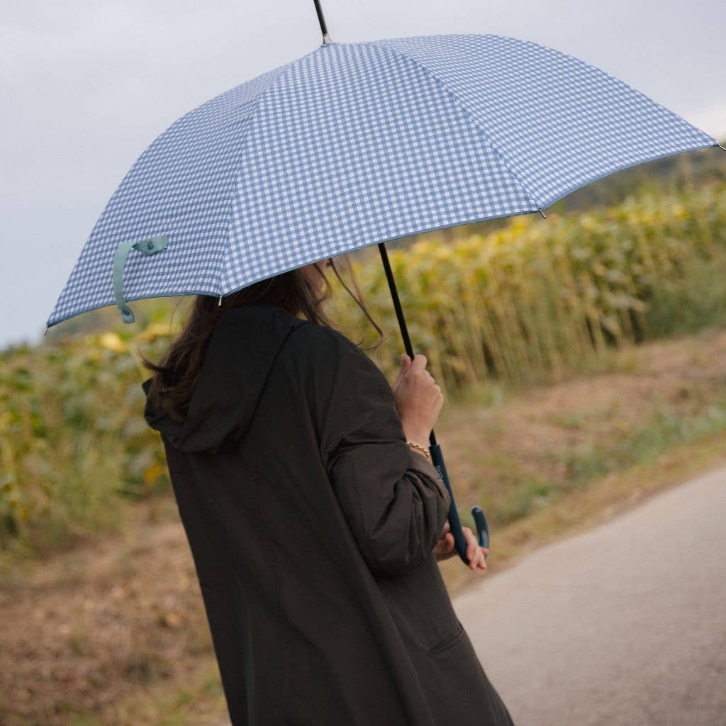 Parapluie long anti-vent - Vichy bleu