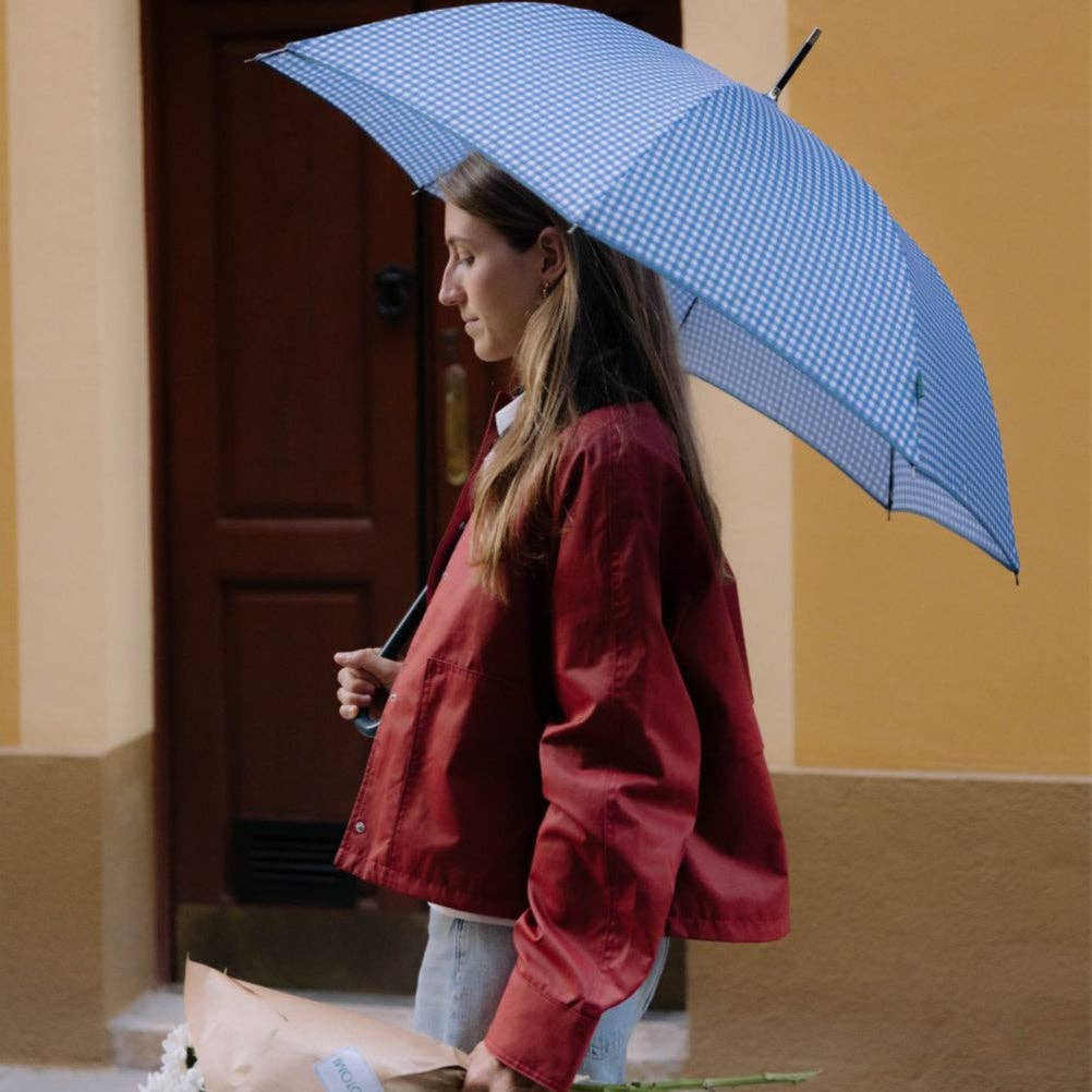 Parapluie long anti-vent - Vichy bleu