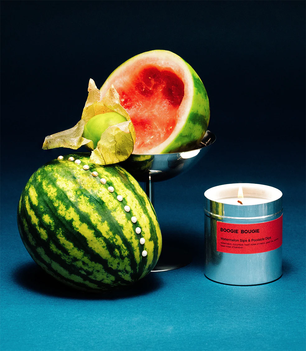 Bougie parfumée Poolside Dips &amp; Watermelon Sips (Notes de Melon, Thé vert &amp; Jasmin) - Boogie Bougie