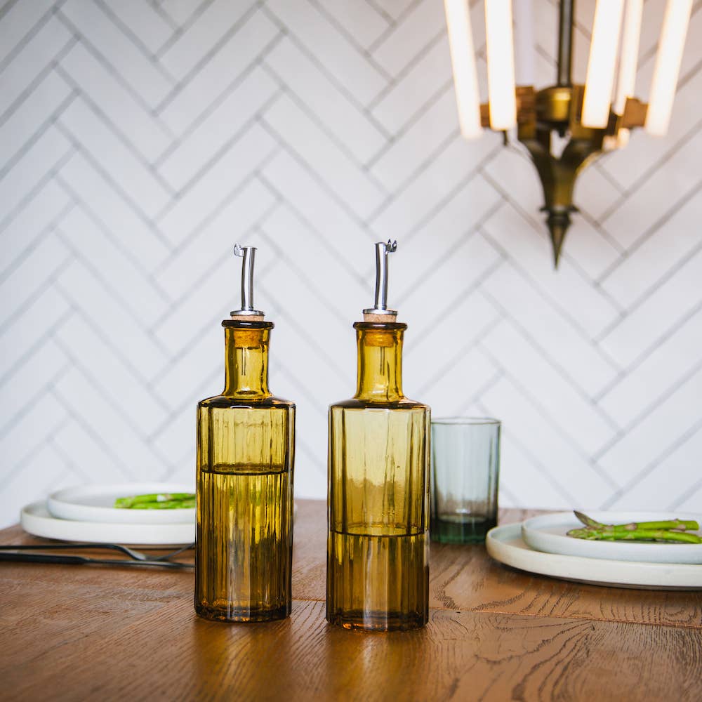 Bouteille à huile ou vinaigre en verre recyclé couleur ambre 30cl
