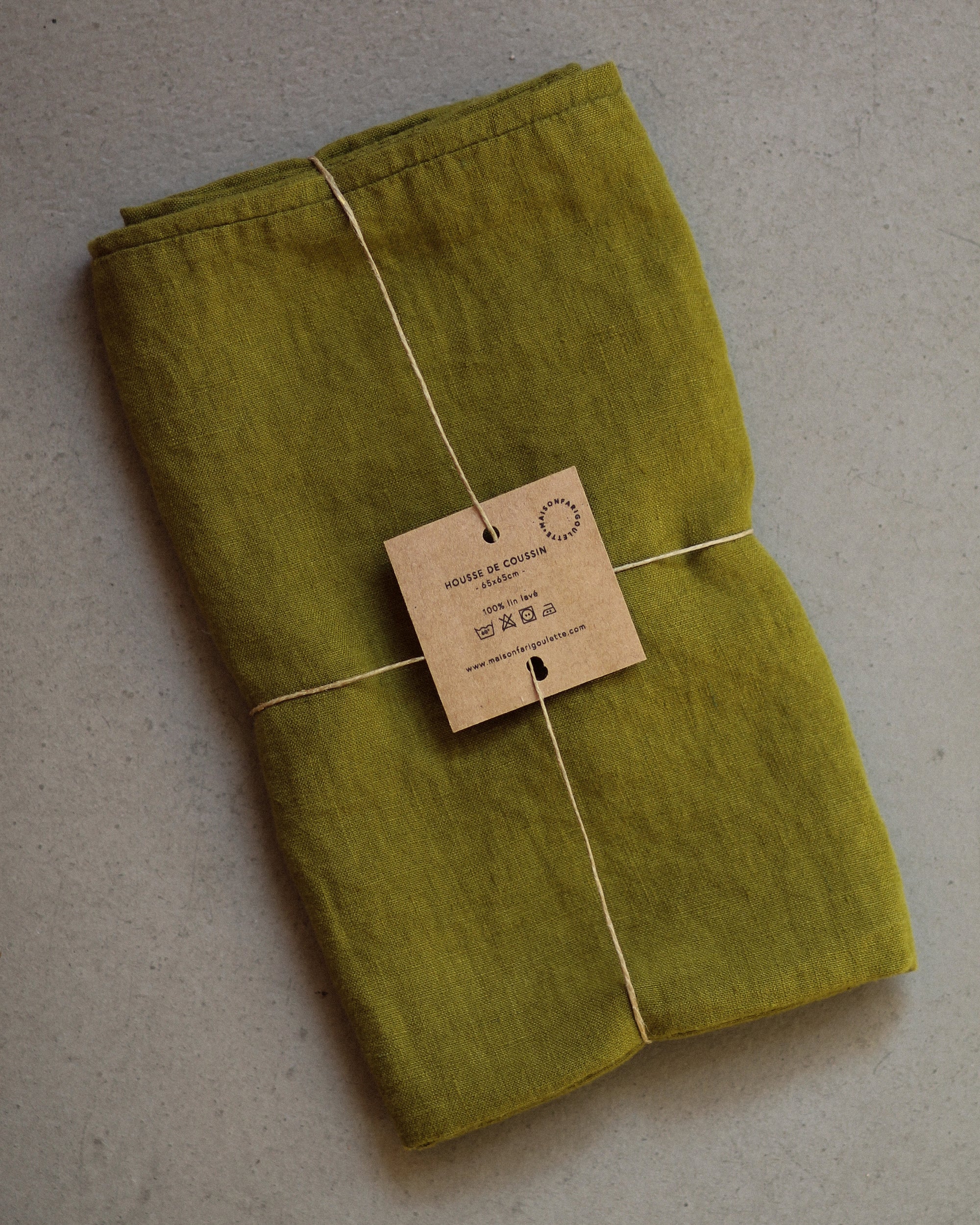 Taie d&#39;oreiller lin lavé olive - Maison Farigoulette