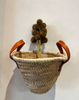 Petit panier artisanal en osier – Anses en cuir camel