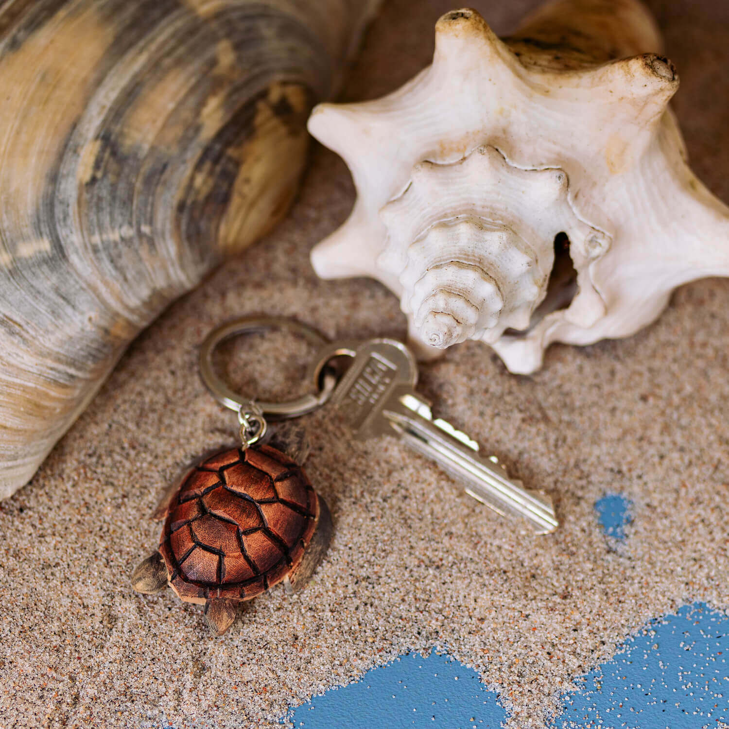 Porte-clés en bois Tortue de mer 