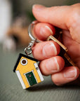 Porte-cles en bois Maison Jaune