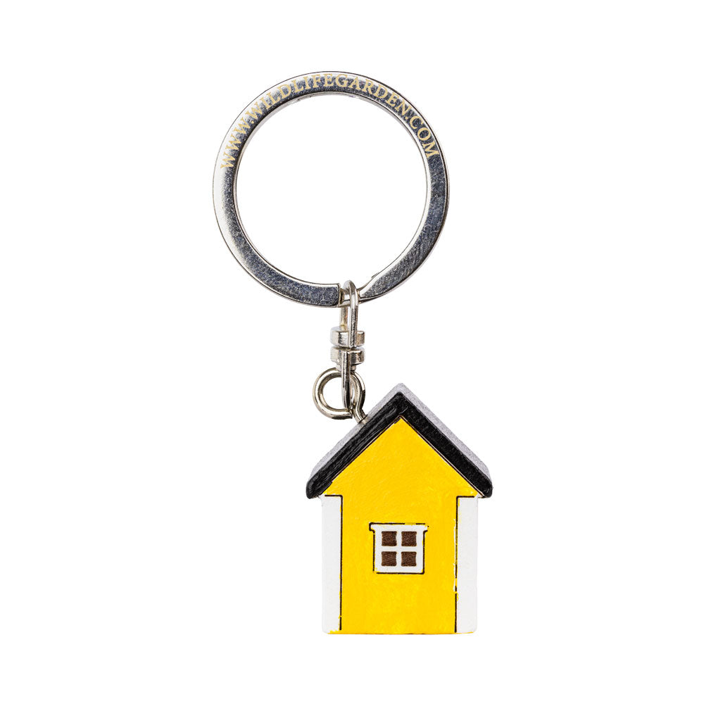 Porte-cles en bois Maison Jaune