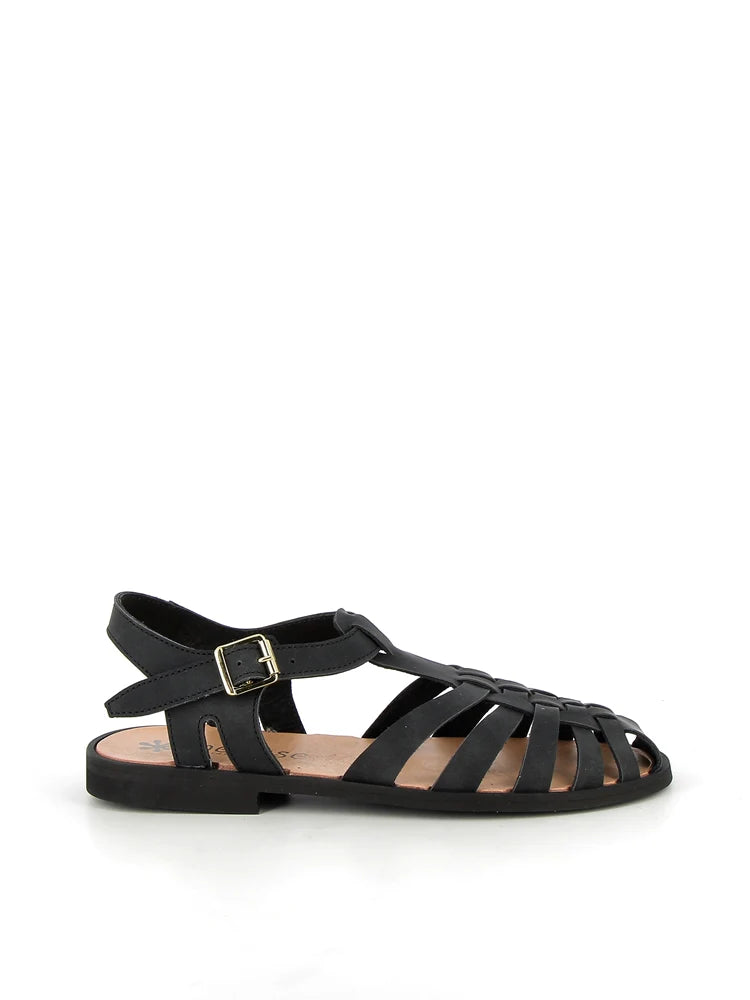 Sandales Sunville en cuir noir mat  - Méduse x Maison Farigoulette
