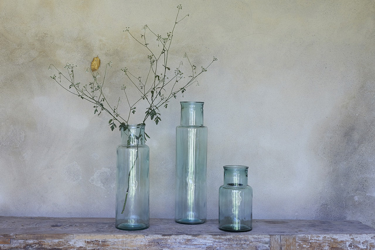 Vase à fleurs cylindrique en verre recyclé transparent maison farigoulette