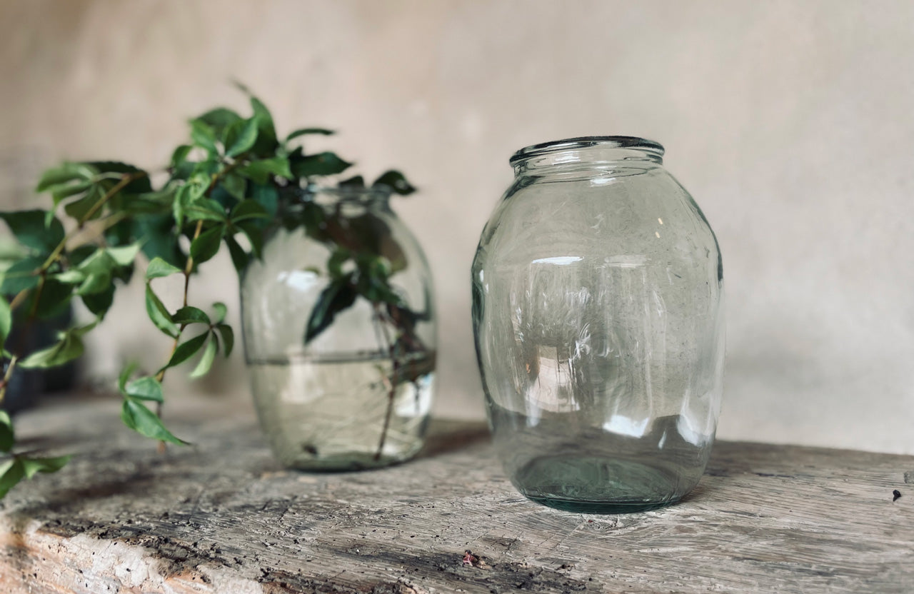 Vase à fleurs en verre recyclé transparent