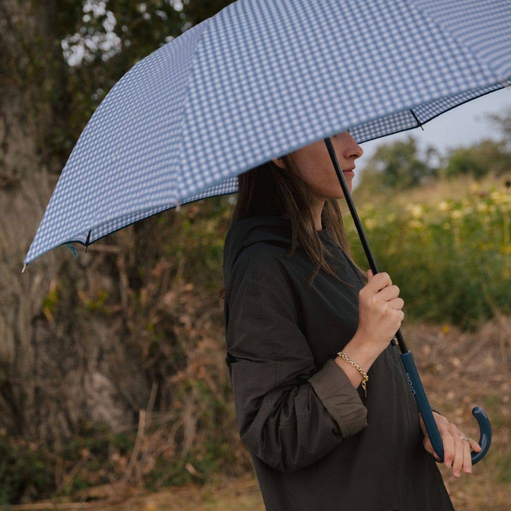 Parapluie long anti-vent - Vichy bleu
