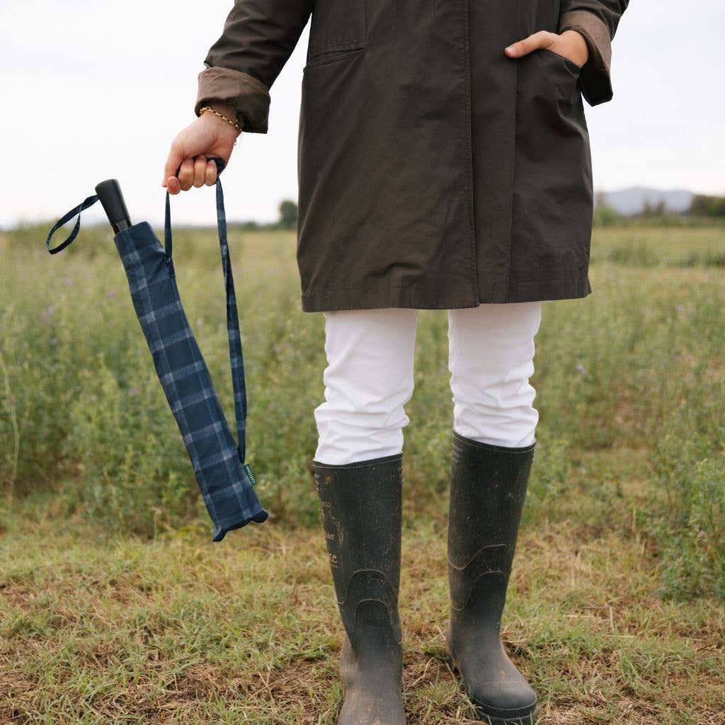 Parapluie pliant XL anti-vent - Écossais bleu