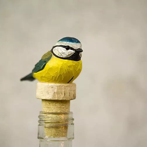 Bouchon de bouteille en bois sculpté à la main – Mésange