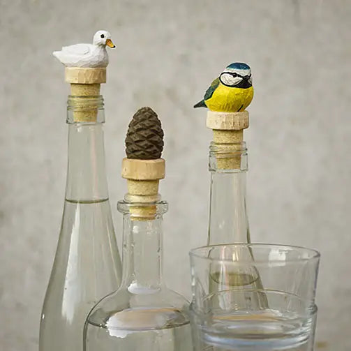Bouchon de bouteille en bois sculpté à la main – Mésange