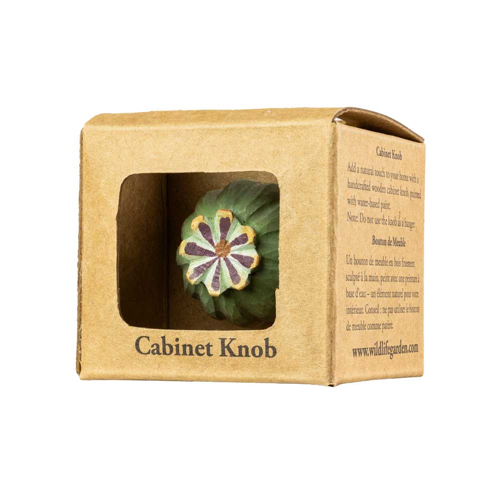 Bouton de meuble en bois sculpté à la main – Capsule de Pavot