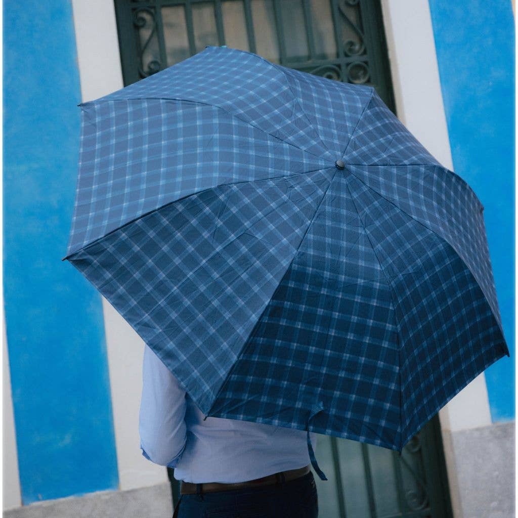Parapluie pliant XL anti-vent - Écossais bleu