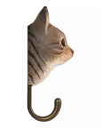 Patère murale animal bois sculpté à la main - Chat gris