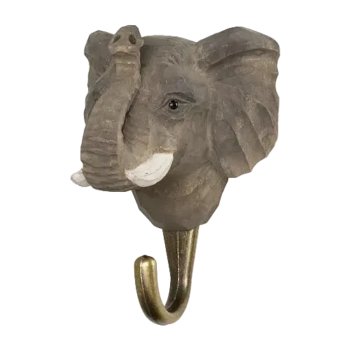 Patère murale animal bois sculpté à la main - Éléphant