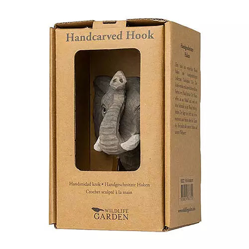 Patère murale animal bois sculpté à la main - Éléphant