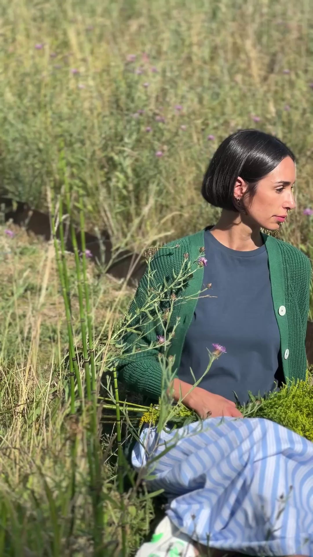 Jupe Chia Rayures larges bleues/blanches - Poudre Organic x Maison Farigoulette