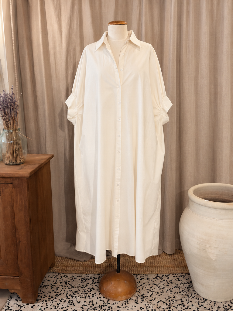 Robe chemise manche courte - amande