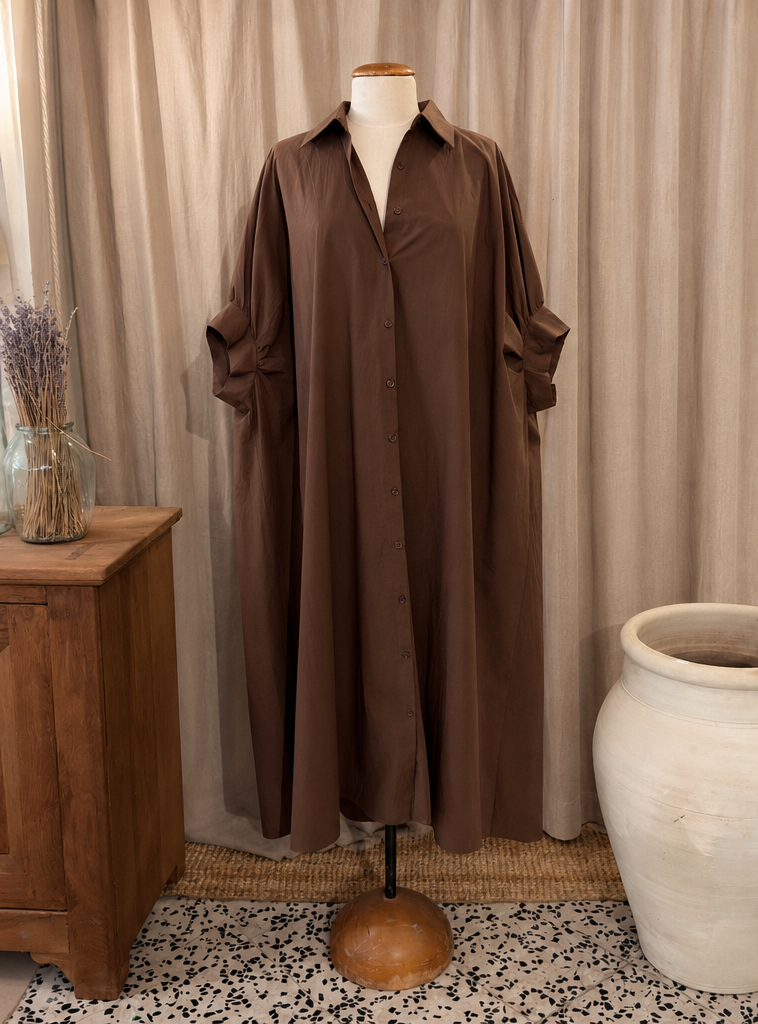 Robe chemise manche courte - chocolat