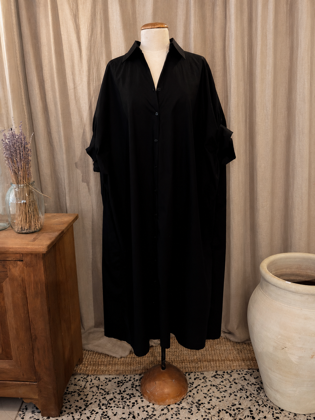 Robe chemise manche courte - noir