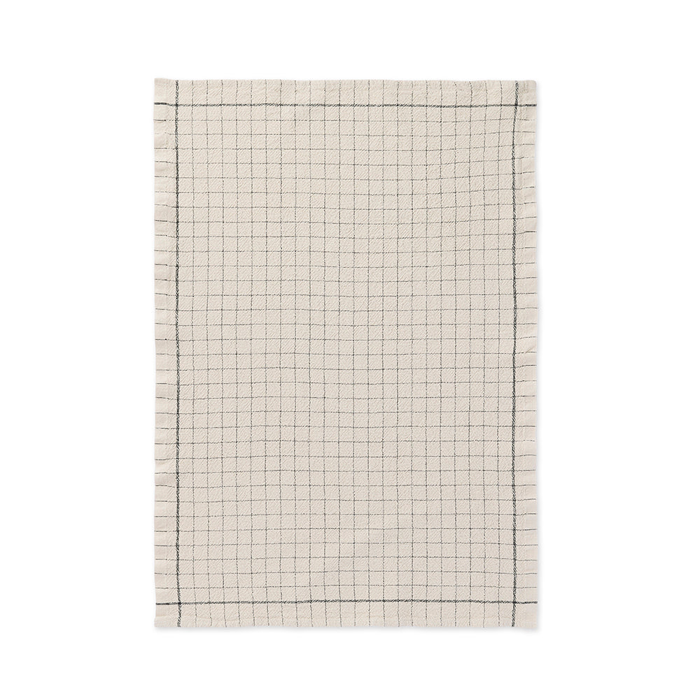 torchon en coton et lin lavé blanc à quadrillage noir